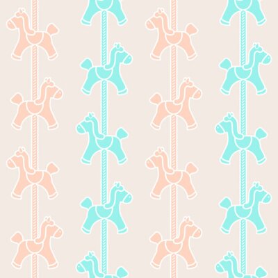 Papier peint à motif  Chevaux roses et bleus