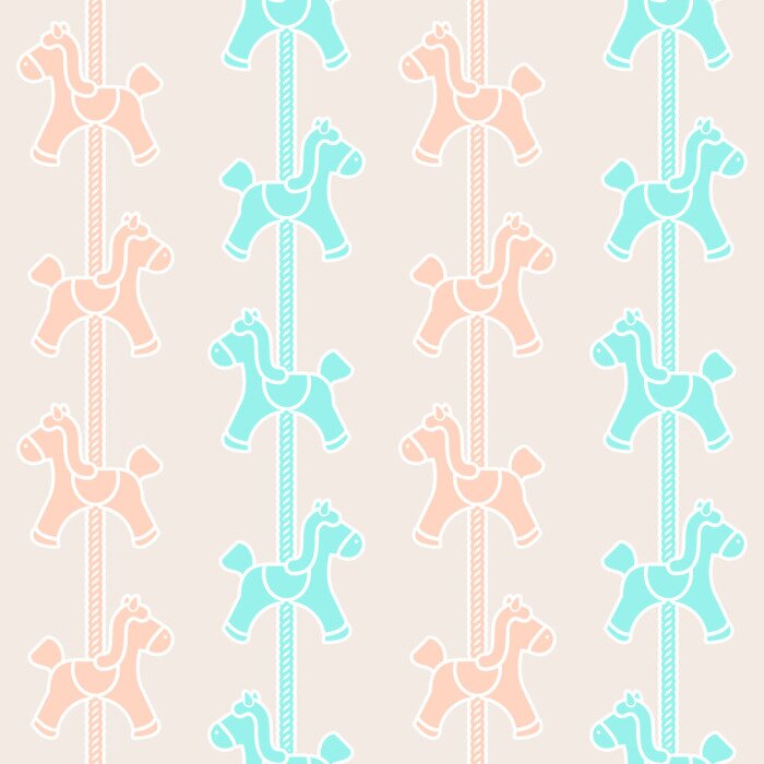 Papier peint à motif  Chevaux roses et bleus