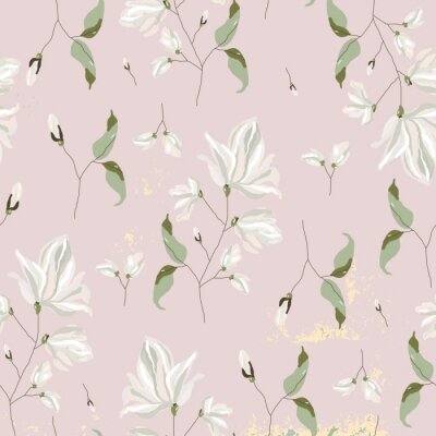 Papier peint à motif  chic magnolia floral pattern on blush pink background 