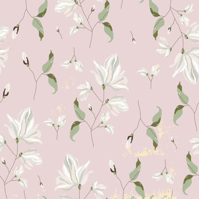 Papier peint à motif  chic magnolia floral pattern on blush pink background 