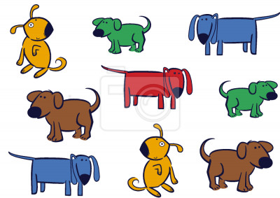 Papier peint à motif  Chiens colorés sur fond blanc