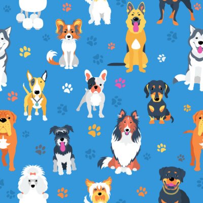 Papier peint à motif  Chiens de différentes races avec des empreintes de pattes