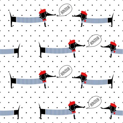 Papier peint à motif  Chiens de style français et points