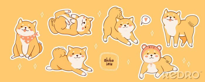 Papier peint à motif  Chiens Kawaii Shiba Inu