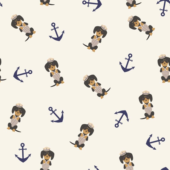 Papier peint à motif  Chiens marins avec des ancres