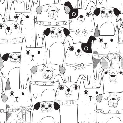 Papier peint à motif  Chiens peints en monochrome
