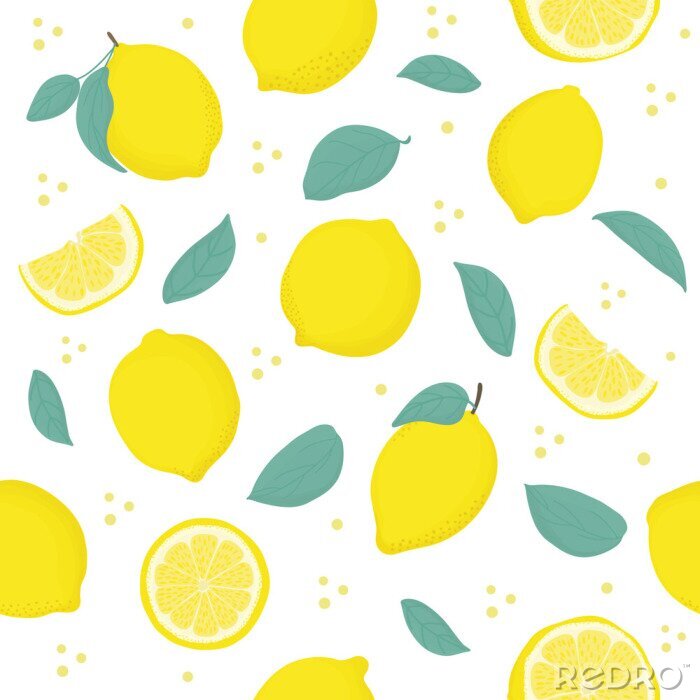 Papier peint à motif  Citrons entiers et tranchés