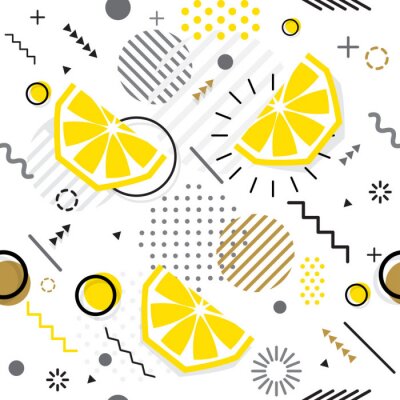 Papier peint à motif  Citrons graphiques et formes géométriques