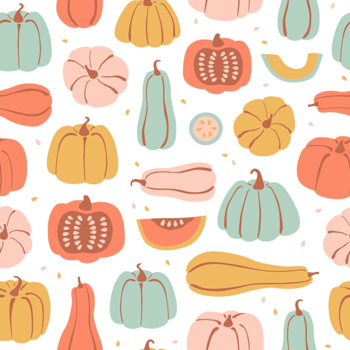 Papier peint à motif  Citrouilles aux couleurs chaudes de l'automne