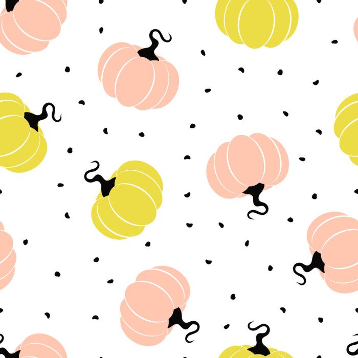Papier peint à motif  Citrouilles roses et jaunes