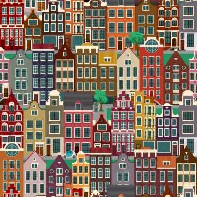Papier peint à motif  City streets with old buildings, seamless pattern