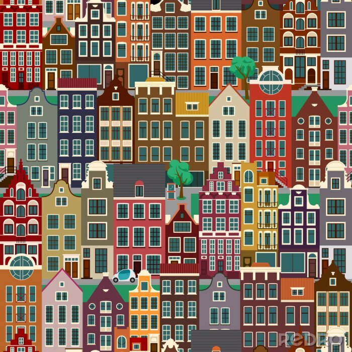 Papier peint à motif  City streets with old buildings, seamless pattern