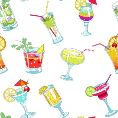 Papier peint à motif  Cocktails avec des pailles et des tranches vecteur transparente