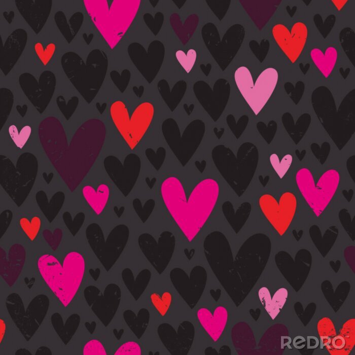 Papier peint à motif  Cœurs gris et roses sur un fond sombre