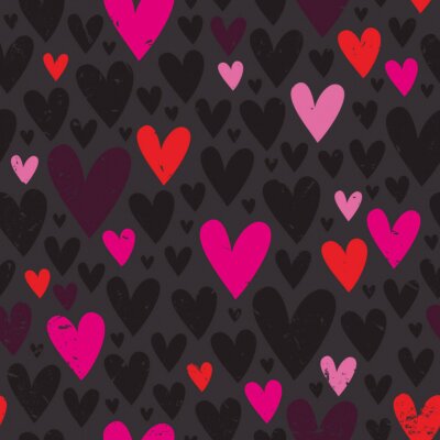 Papier peint à motif  Cœurs gris et roses sur un fond sombre