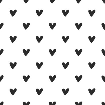 Papier peint à motif  Coeurs noirs sur fond blanc