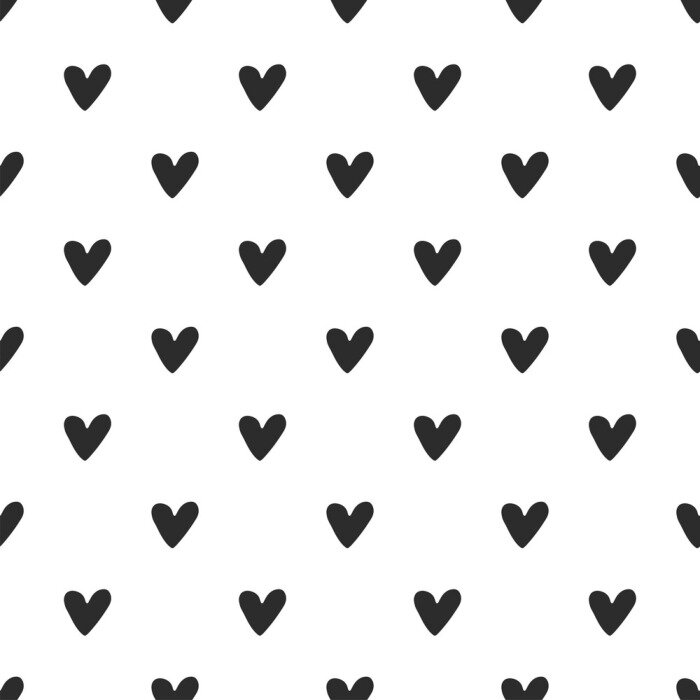 Papier peint à motif  Coeurs noirs sur fond blanc