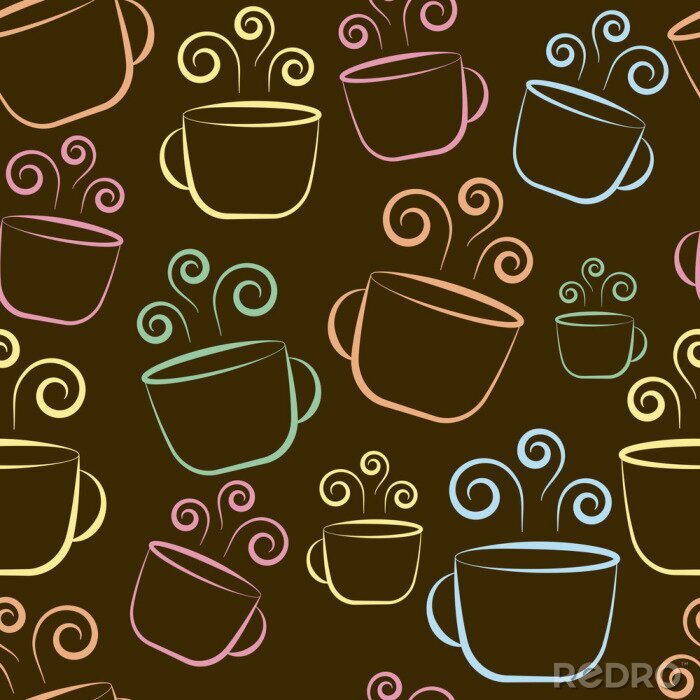 Papier peint à motif  Coffee cup colorful seamless pattern on brown background