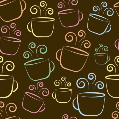 Papier peint à motif  Coffee cup colorful seamless pattern on brown background