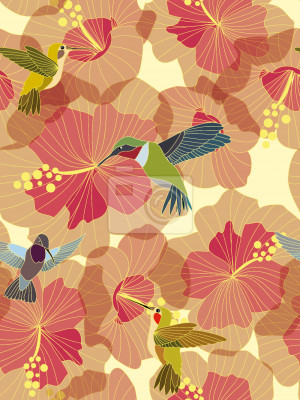 Papier peint à motif  Colibri mariage Hibiscus