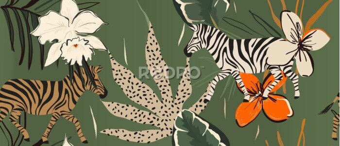 Papier peint à motif  Collage d'animaux de safari dans un style moderne