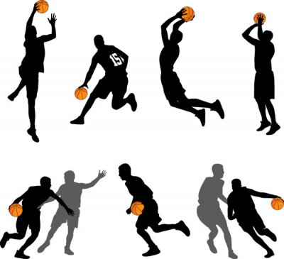 Papier peint à motif  collection de silhouettes de joueurs de basket-ball - vector