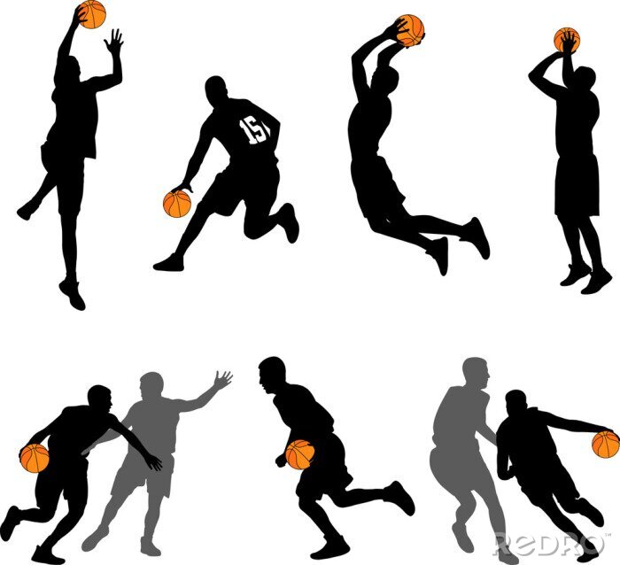 Papier peint à motif  collection de silhouettes de joueurs de basket-ball - vector