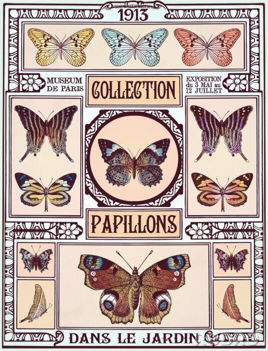 Papier peint à motif  Collection vintage papillons