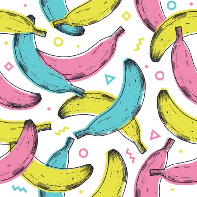 Papier peint à motif  Colored fun banana seamless pattern. 90s style background. Vector illustration