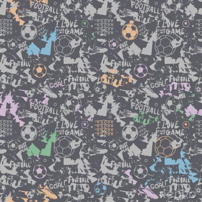 Papier peint à motif  Colorful seamless pattern for football for the boys' textiles. Grunge background for the design of sports flyers, banners. Print for children's t-shirts.