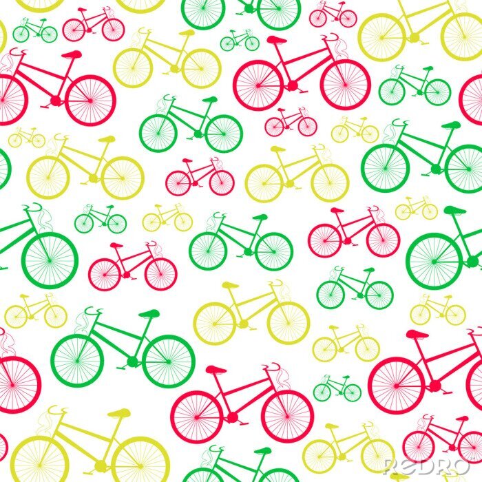 Papier peint à motif  Colorful vector seamless pattern with mountain bikes in colors of traffic light