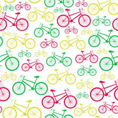 Papier peint à motif  Colorful vector seamless pattern with mountain bikes in colors of traffic light