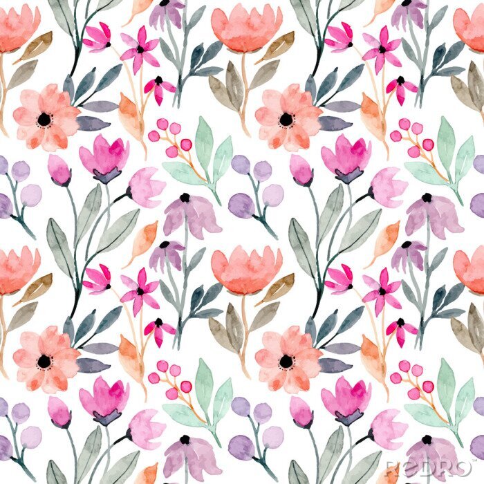 Papier peint à motif  colorful wild floral watercolor seamless pattern