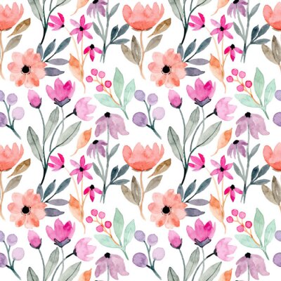 Papier peint à motif  colorful wild floral watercolor seamless pattern