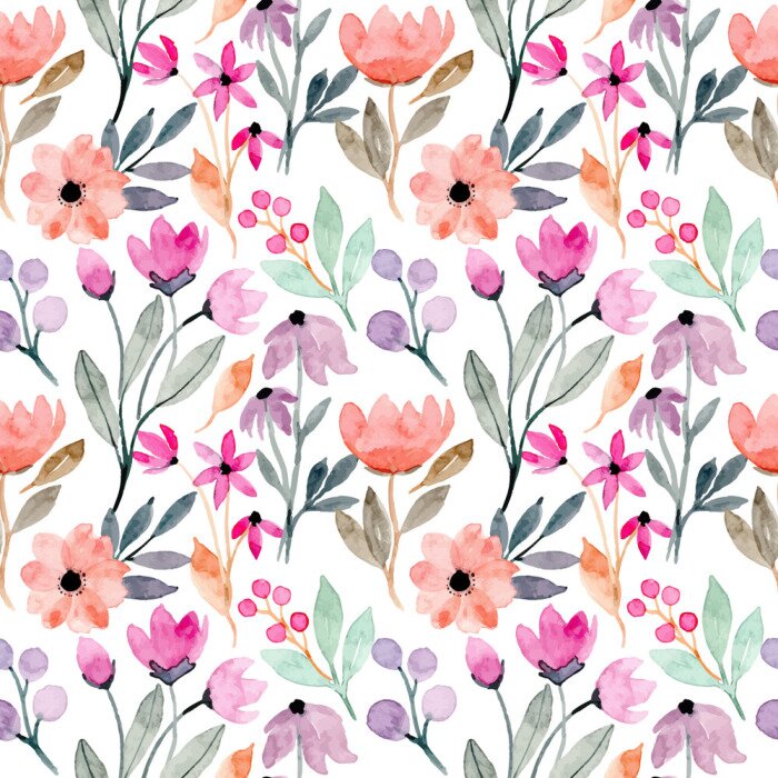 Papier peint à motif  colorful wild floral watercolor seamless pattern