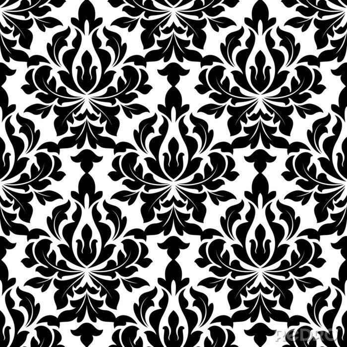 Papier peint à motif  Coloris noir floral seamless pattern arabesque
