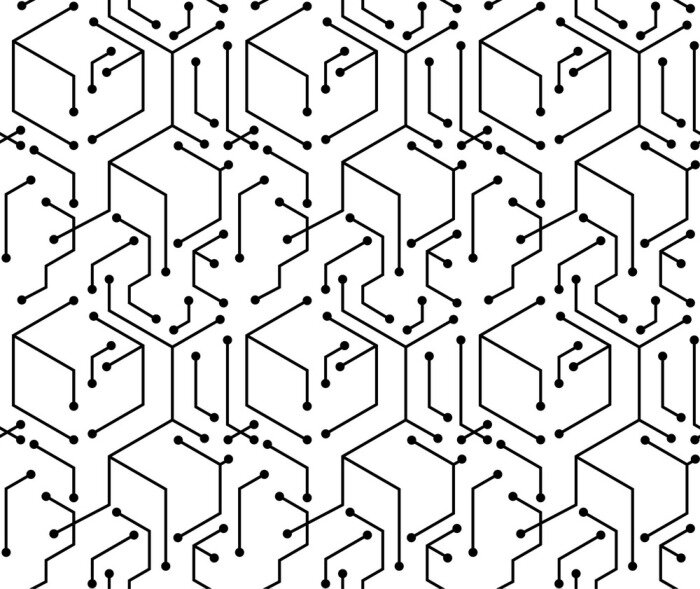 Papier peint à motif  Combinaisons noires sur fond blanc