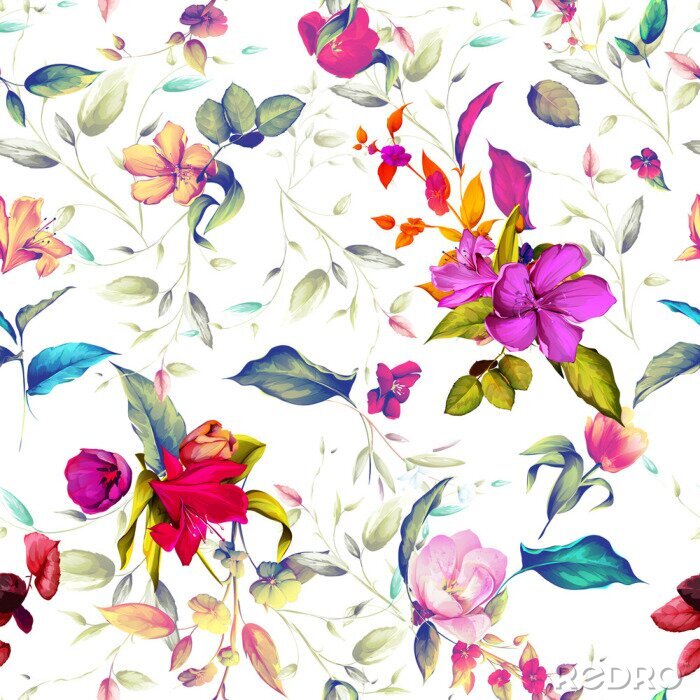 Papier peint à motif  Composition de bouquets de fleurs printanières