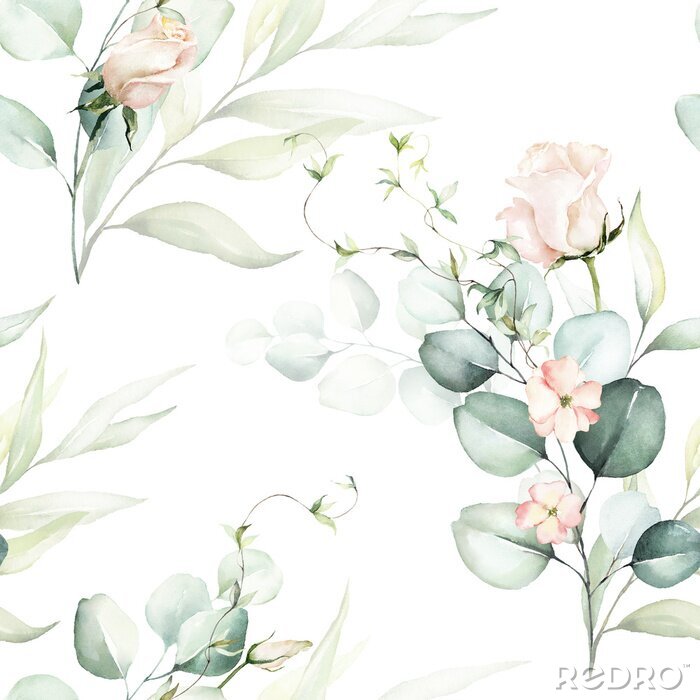 Papier peint à motif  Composition de plantes en aquarelle