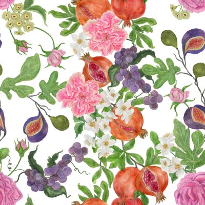 Papier peint à motif  Composition florale fruitée