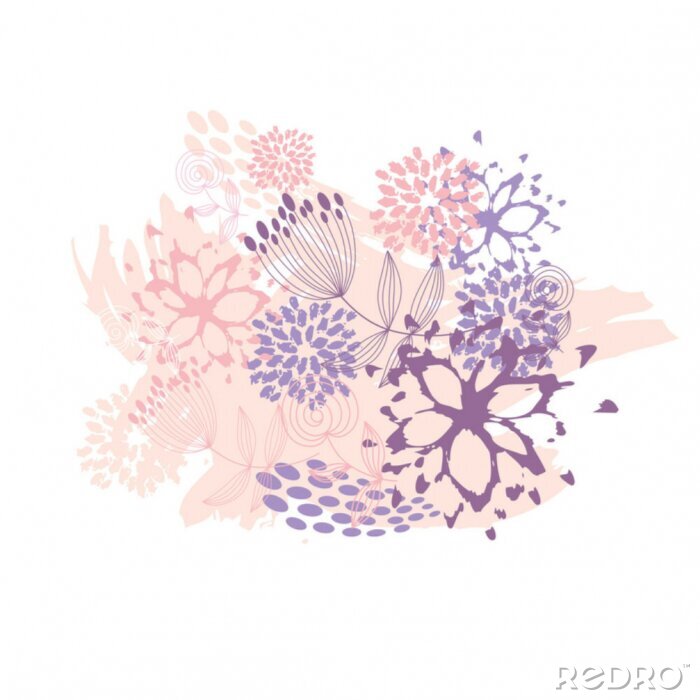 Papier peint à motif  Composition rose avec des fleurs