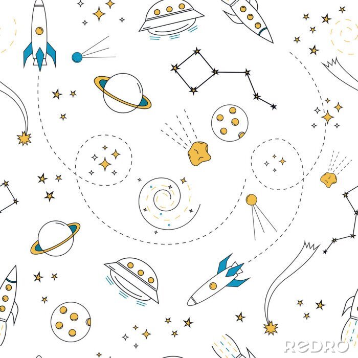 Papier peint à motif  Constellations et vaisseaux spatiaux