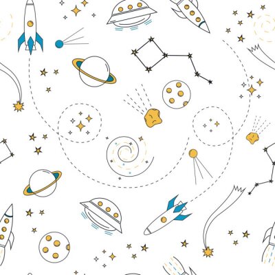 Papier peint à motif  Constellations et vaisseaux spatiaux