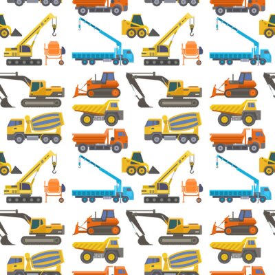 Papier peint à motif  Construction camion de transport vecteur construction véhicule construction et route camionnage équipement de la machine grande plate-forme camion industriel illustration de fond transparente motif.