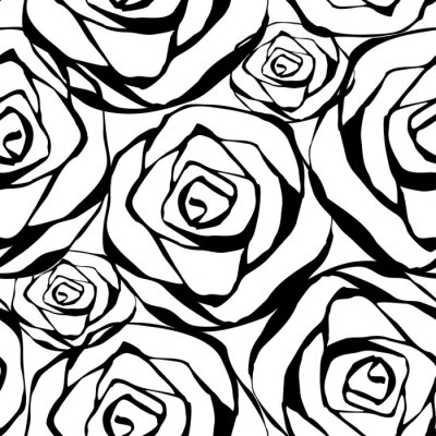 Papier peint à motif  Contour noir de fleurs roses fond blanc