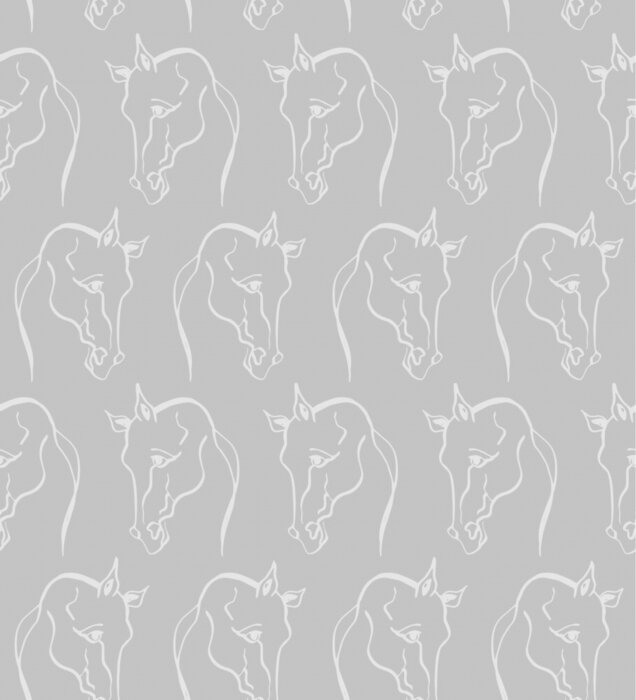 Papier peint à motif  Contours blancs des têtes de cheval sur fond gris