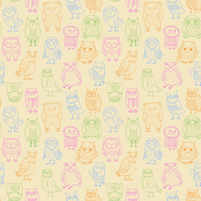 Papier peint à motif  Contours colorés de hiboux sur fond clair