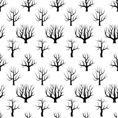 Papier peint à motif  Contours noirs d'arbres sans feuilles