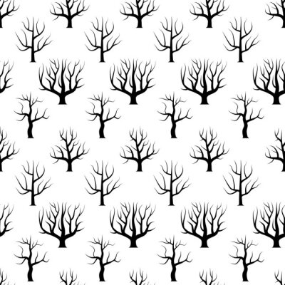 Papier peint à motif  Contours noirs d'arbres sans feuilles