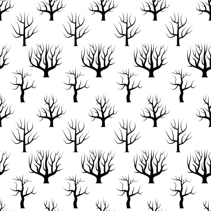 Papier peint à motif  Contours noirs d'arbres sans feuilles
